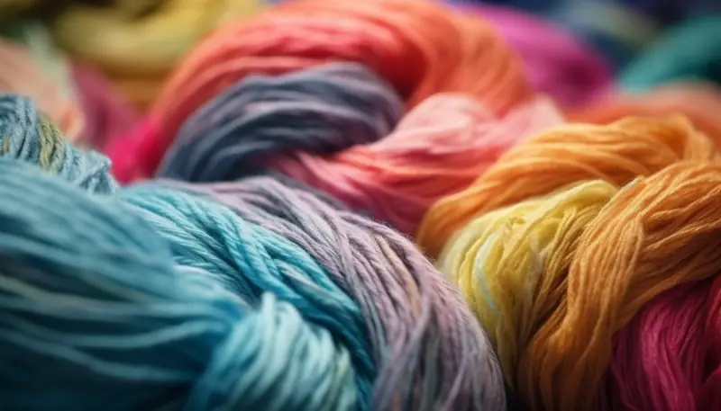 Vibrant coloured wool arranged close up
